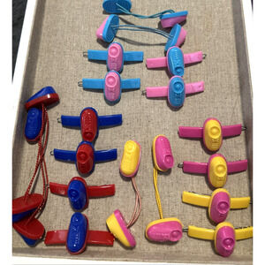 Vtg 90's, 18 Colorful Plastic & Metal Barrettes Sneakers And Pony Tail Holders